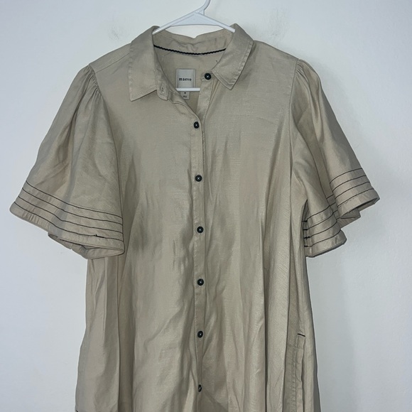 Maeve By Anthropologie Collared Button Down Mini Dress Size Medium Tan - Picture 4 of 12